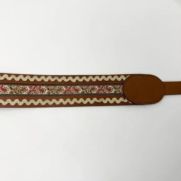 Brown Leather Folk Belt Paisley Fabric Rickrack Festival Ren Faire Peasant Sz M - Picture 9 of 12